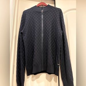 Louis Vuitton Dark Blue Checkered Zip-Up Sweater